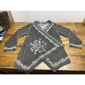 Paparazzi Velvet Embroidered Open Front Kimono Gray Women's Size XL